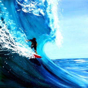 绘画 标题为“Surfer on a Red Boa…” 由Katy Hawk, 原创艺术品, 丙烯