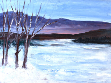 Painting titled "Frozen River" by Katy Hawk, Original Artwork, Oil