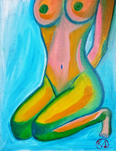Pintura titulada "Erotic oil painting…" por Katy Joy, Obra de arte original, Oleo Montado en Cartulina
