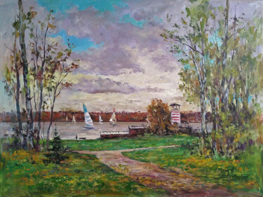 Painting titled "Уходящий сезон" by George Shchegol, Original Artwork, Oil Mounted on Wood Stretcher frame