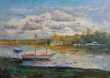 Painting titled "By the river" by George Shchegol, Original Artwork, Oil