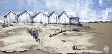 Painting titled "Les cabanes" by Michèle Kaus (Kaus), Original Artwork, Acrylic Mounted on Wood Stretcher frame