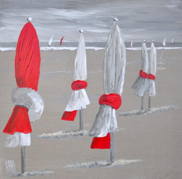 Painting titled "Sur le sable" by Michèle Kaus (Kaus), Original Artwork, Acrylic Mounted on Wood Stretcher frame
