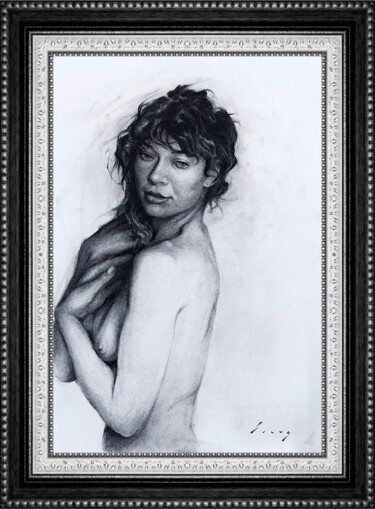 Painting titled "Brown Eyed Beauty" by Kavinda Silva, Original Artwork, Charcoal Mounted on Glass