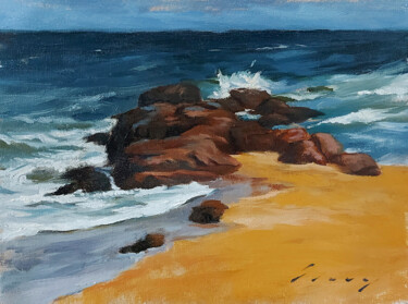 Painting titled "Mornings by the Sea" by Kavinda Silva, Original Artwork, Oil