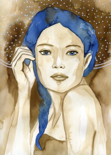 Painting titled "Błekitna" by Katarzyna Bruniewska-Gierczak, Original Artwork, Watercolor