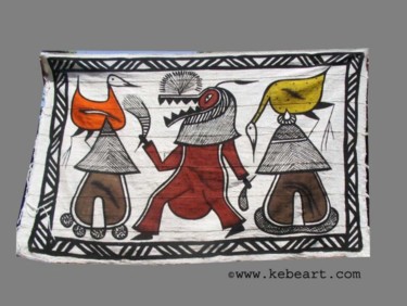 Art textile intitulée "Toile de Korhogo" par Kebe, Œuvre d'art originale