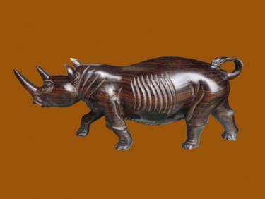 Sculpture titled "Un Rhino en Ebène" by Kebe, Original Artwork, Wood