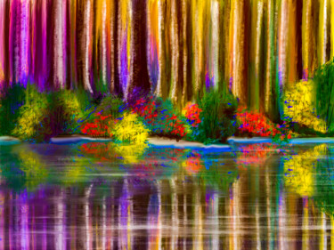 Arte digital titulada "Lake in the Forest" por Keep Magic, Obra de arte original, Pintura Digital