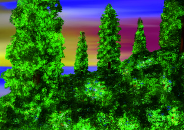 Arte digital titulada "Trees on the Mounta…" por Keep Magic, Obra de arte original, Pintura Digital