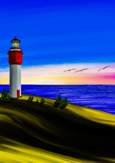 Digitale Kunst getiteld "Coast with a Lighth…" door Keep Magic, Origineel Kunstwerk, Digitaal Schilderwerk