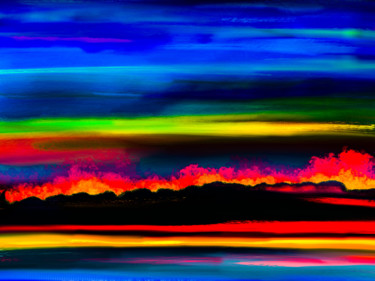 Digital Arts titled ""Fire on the Island"" by Keep Magic, Original Artwork, Digital Painting Mounted on Wood Stretcher frame