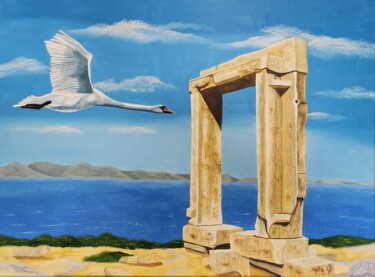 Painting titled "'Naxos'" by Kees Oosting, Original Artwork, Oil Mounted on Wood Stretcher frame