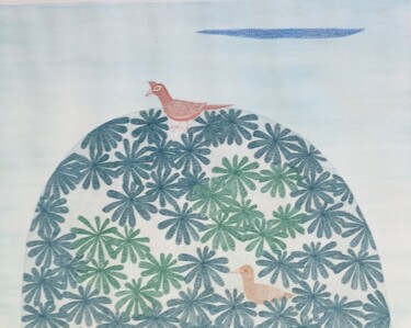 Estampas & grabados titulada "Deux oiseaux sur l'…" por Keiko Minami, Obra de arte original, Aguafuerte