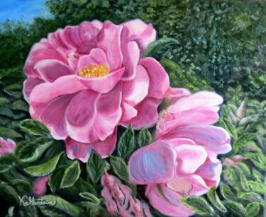 Painting titled "Rose rustique" by Kellerstein, Original Artwork, Oil Mounted on Wood Stretcher frame