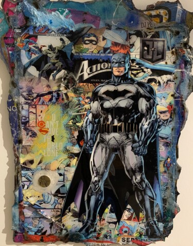 Collages titled "Batman Gucci Superm…" by Kellnington, Original Artwork, Resin Mounted on Wood Panel