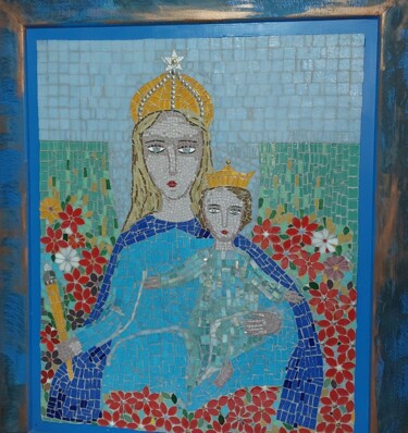 "NOSSA SENHORA D'AJU…" başlıklı Heykel Kelly Melgar tarafından, Orijinal sanat, Mozaik Ahşap panel üzerine monte edilmiş