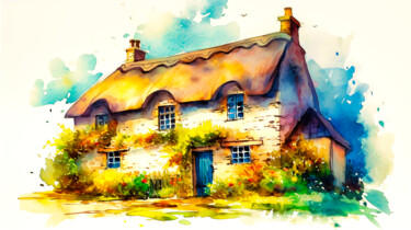 Digitale Kunst mit dem Titel "English Cottage" von Kenny Landis, Original-Kunstwerk, KI-generiertes Bild