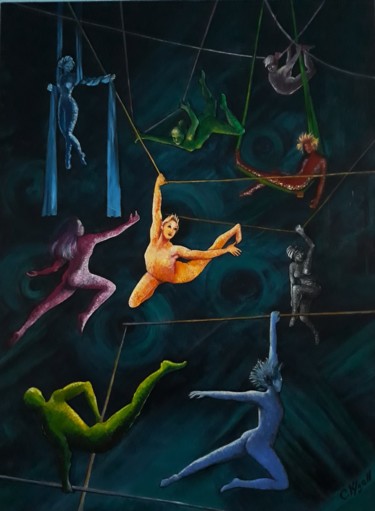 Peinture intitulée "Le Cirque dans l'air" par Carolina Kergall, Œuvre d'art originale, Acrylique