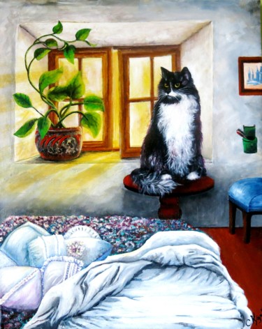 Peinture intitulée "Toi, mon chat" par Carolina Kergall, Œuvre d'art originale, Acrylique