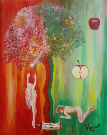Peinture intitulée "La pomme croquée" par Carolina Kergall, Œuvre d'art originale, Acrylique