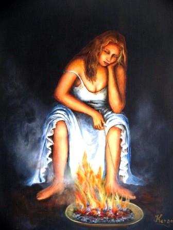 Peinture intitulée "La fille en blanc" par Carolina Kergall, Œuvre d'art originale, Huile
