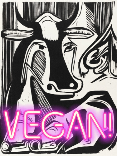 Grafika cyfrowa / sztuka generowana cyfrowo zatytułowany „Vegan - Cow” autorstwa Kerry Pritchard, Oryginalna praca, Malarstw…