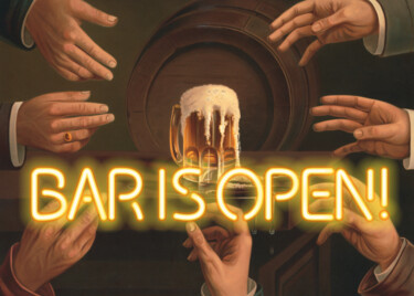 Arte digital titulada "Bar is open - Neon…" por Kerry Pritchard, Obra de arte original, Pintura Digital
