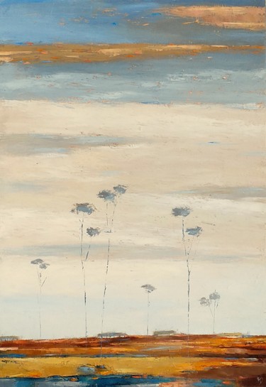 Peinture intitulée "Landscape With Tall…" par Kestutis Jauniskis, Œuvre d'art originale, Huile