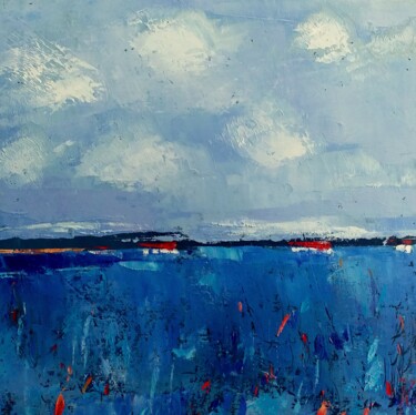 Painting titled "Blue Landscape" by Kestutis Jauniskis, Original Artwork, Oil