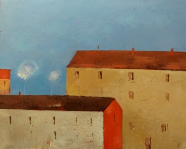 Painting titled "Old City Fragment 5" by Kestutis Jauniskis, Original Artwork, Oil