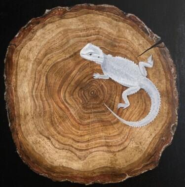 Painting titled "Lizard and tree" by Ketrin Trinity, Original Artwork, Oil