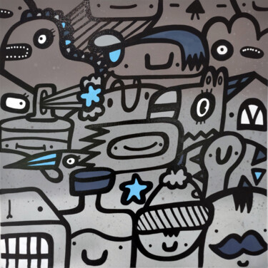 绘画 标题为“Grey crowd” 由Kev Munday, 原创艺术品, 标记 安装在木质担架架上