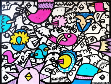 Peinture intitulée "Stabd out birds" par Kev Munday, Œuvre d'art originale, Acrylique Monté sur Châssis en bois