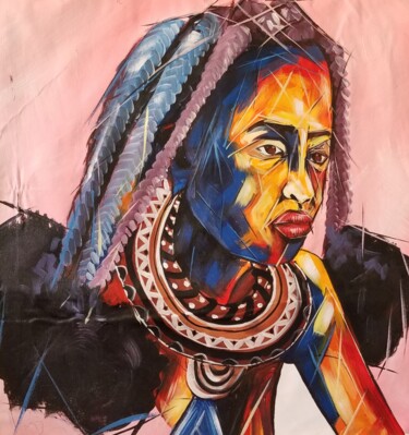 Painting titled "Woman from Masailand" by Kevin Jjagwe, Original Artwork, Acrylic