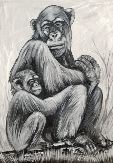 Painting titled "Mother monkey" by Kevin Jjagwe, Original Artwork, Acrylic