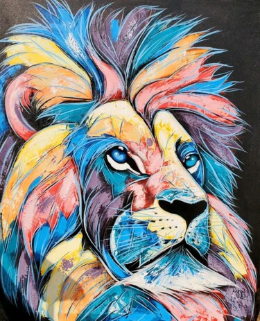 Painting titled "Lion king" by Kevin Jjagwe, Original Artwork, Acrylic