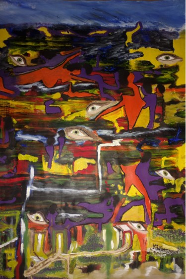 Painting titled "Les yeux  de la pas…" by Khadija Sadek Moudafi, Original Artwork, Oil