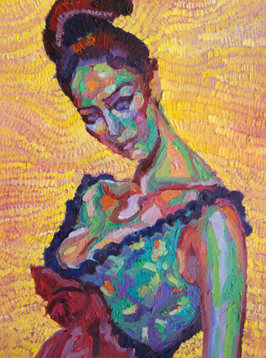 Painting titled "Flamenco" by Khairzul Ghani, Original Artwork, Oil Mounted on Wood Stretcher frame