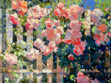 Pintura titulada "Rose Garden" por Khanlar Asadullayev, Obra de arte original, Oleo