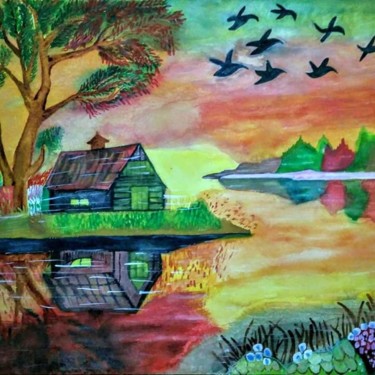 Painting titled "Landscape scenery" by Nadim Ahmed Khan, Original Artwork, Watercolor
