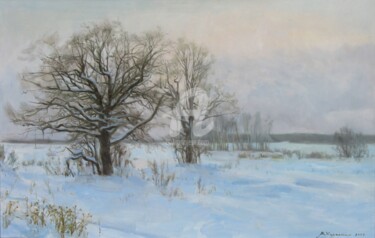 Картина под названием "Winter evening" - Valeriy Kharchenko, Подлинное произведение искусства, Масло