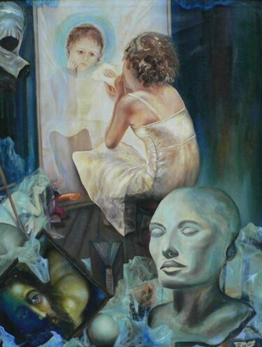 Peinture intitulée "Философский чердак" par Valerii Semenikhin, Œuvre d'art originale, Huile Monté sur Châssis en bois
