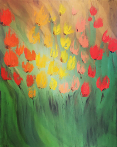 Painting titled "Tulips" by Kholoud Androwis, Original Artwork, Oil