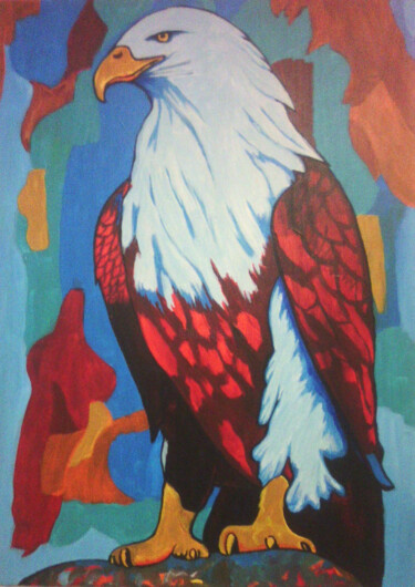 Pintura intitulada "red hawk" por Khrestos Papanastasiou, Obras de arte originais, Acrílico Montado em Armação em madeira