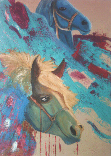 제목이 "horses"인 미술작품 Χρηστος Παπαναστασίου로, 원작, 아크릴 나무 들것 프레임에 장착됨