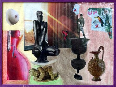 「Ode à la femme」というタイトルのコラージュ Kifran Art Singulierによって, オリジナルのアートワーク, コラージュ ガラスにマウント