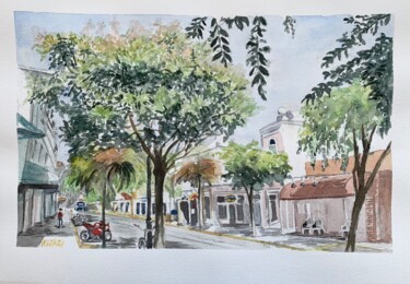 Pittura intitolato "La rue principale d…" da Kija, Opera d'arte originale, Acquarello