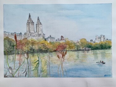Painting titled "Central Park à New…" by Kija, Original Artwork, Watercolor