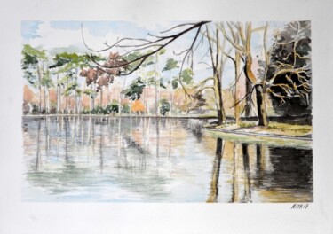 Peinture intitulée "le lac du Bois de B…" par Kija, Œuvre d'art originale, Aquarelle